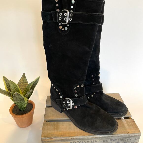 Sam Edelman Deryn Suede Studded Mid Calf Boots In Black Size 8 New - Picture 2 of 10